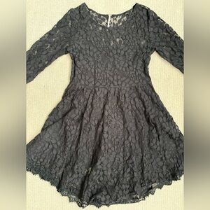 Free People Black Lace Fit & Flare Long-Sleeve Dress